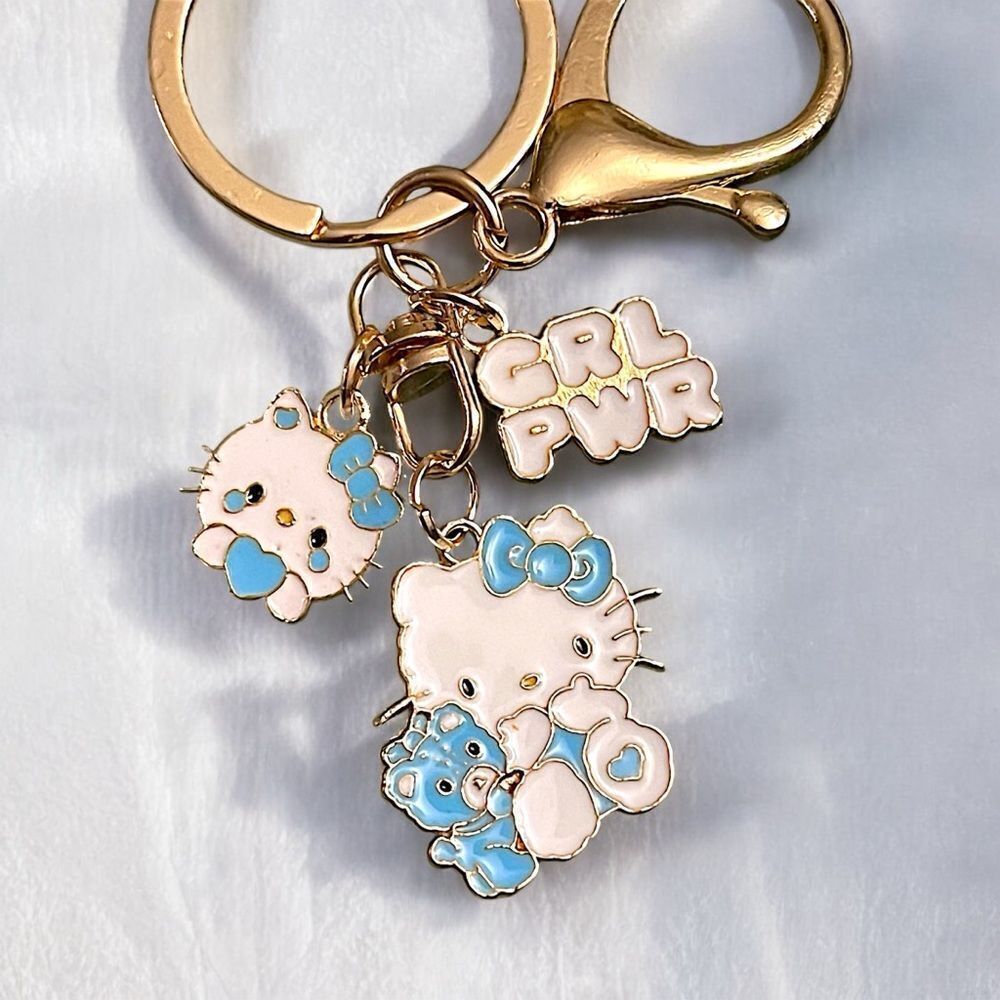 Hello Kitty Girl Power Blue Multi Charm Keychain NWT - Picture 2 of 2